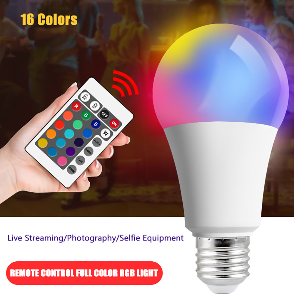 16 Colors RGB Bulb LED Multicolor Bulb E27 Base 220V Household Lighting Dimmable 24 Key Remote Control Atmosphere Neon Light