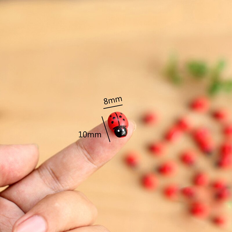 10Pcs Mini Ladybird Red Beetle Ladybug Fairy Doll House Garden Decor Ornament
