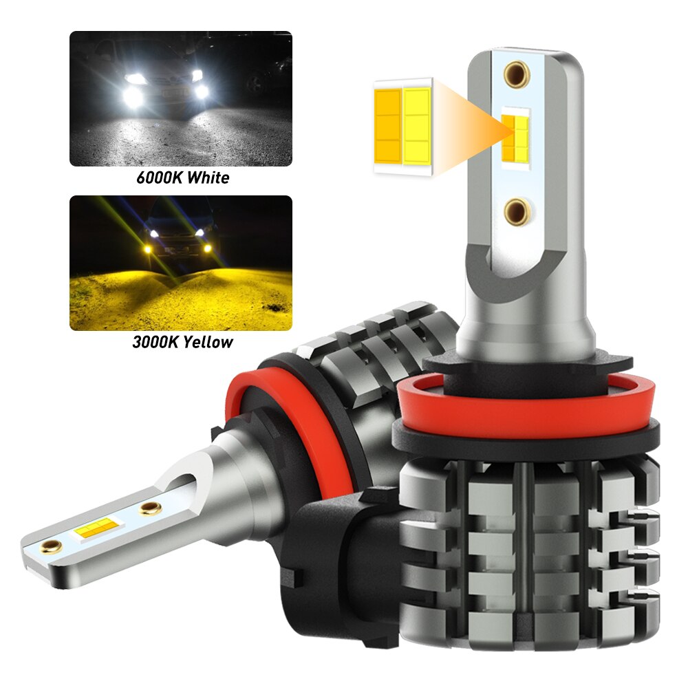 OXILAM 2X H11 H8 Car LED Bulbs Dual Color Driving Lamp Fog Light Bulb For Chevrolet Cruze Camaro Sonic Spark Equinox