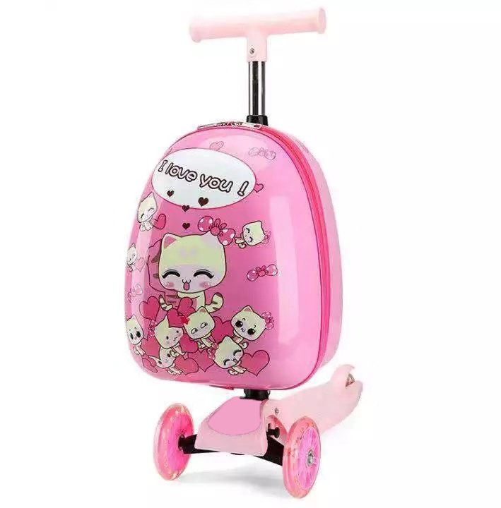 Maleta de patinete para niños con ruedas, bonita maleta de viaje portátil, equipaje de transporte, monopatín, cubierta de carrito perezosa de dibujos animados: Transparente