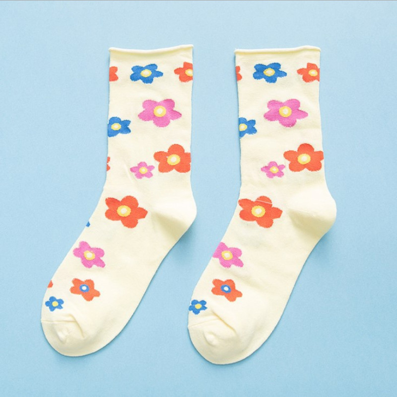 Japanese Korean Style Cartoon Flower Cute Socks Women Streetwear Skate Harajuku Kawaii Socks Autumn 38: Beige