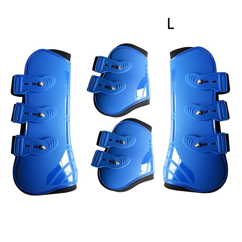 Garde réglable accolade équestre en plein air pratique en cuir PU ferme Durable cheval jambe bottes formation avant arrière Protection enveloppement: Blue L