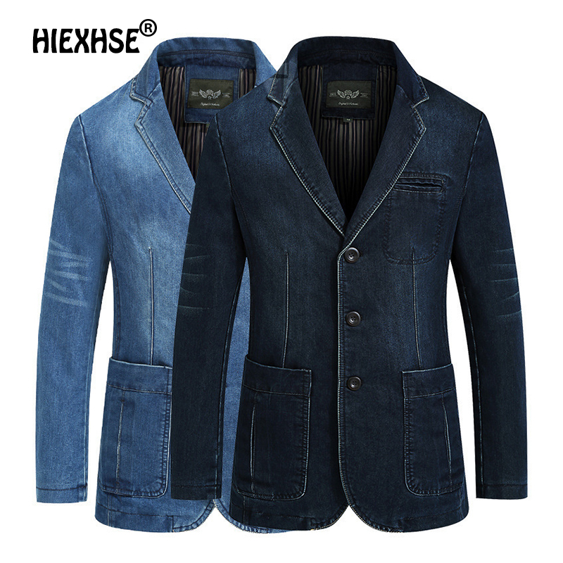 Spring Autumn Mens Denim Blazer Men Cotton Vintage Suit Jacket Male Blue Coat Denim Jacket Men Slim Fat Jeans Blazer