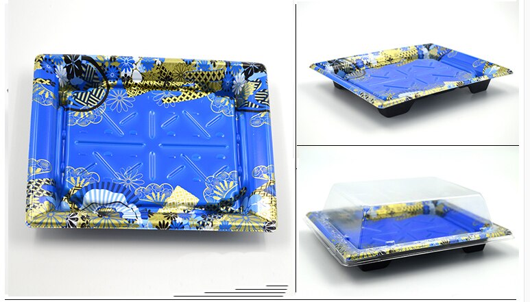 Einweg Sushi Container Kunststoff Tablett mit Deckel Sushi Box Verpackung Nehmen Out Box Container.: blue pattern