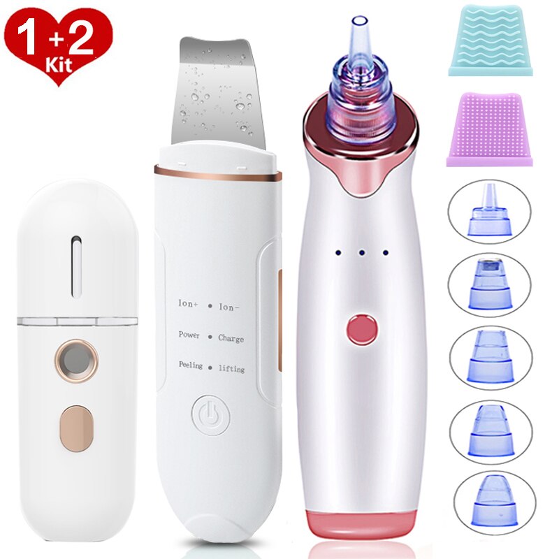 RUBYONLY Ultrasonic Skin Scrubber Deep Face Cleaning Machine Peeling Shovel Facial Pore Cleaner Ultrasonic Cleaner: White Set 2