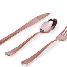 Rose Gold Plastic Silverware 25 Pack Disposable Cutlery, Heavy Duty ...