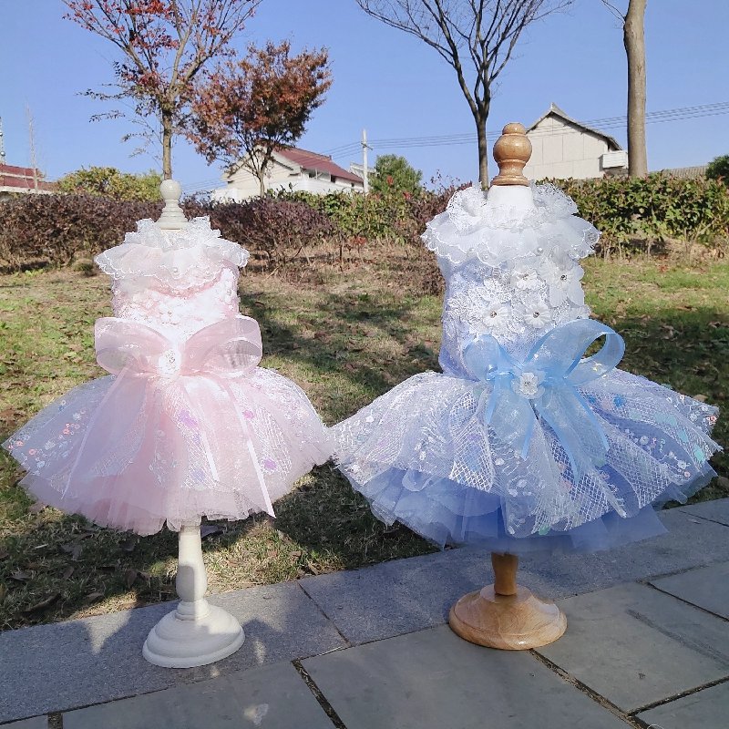 Vestido de lujo con lentejuelas y lazo para perro, vestido de princesa de color azul claro y rosa, a la , tutú de boda para perros pequeños