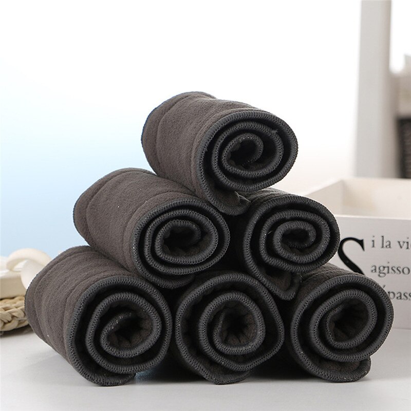 1Pc Reusable Washable Diaper Inserts Bamboo Cotton Nappy Liners For Adult Diaper Cover Nappies Charcoal Insert 4/5 Layers