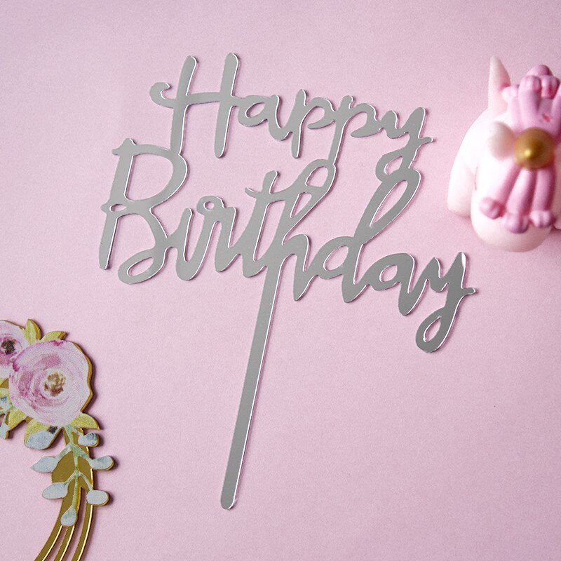 Pak Van 10 Stuks Gelukkige Verjaardag Cake Topper Cake Insert Taart Decoratie Zilver: Design03