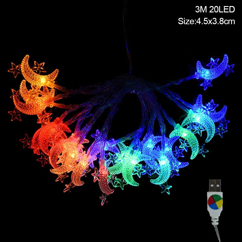 Moon Star LEd Light String Eid Mubarak Decoration for Home Ramadan Kareem Muslim Islamic Decor Hajj Mubarak Eid Al Adha: 3M 20LED E