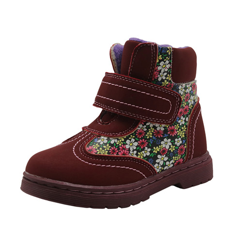 Apakowa Winter Herbst Mädchen Stiefel Blumen- freundlicher Schuhe Warme Kurze Plüsch bequem freundlicher Pu Leder Martin Stiefel für Kleinkind mädchen: Wein / 7