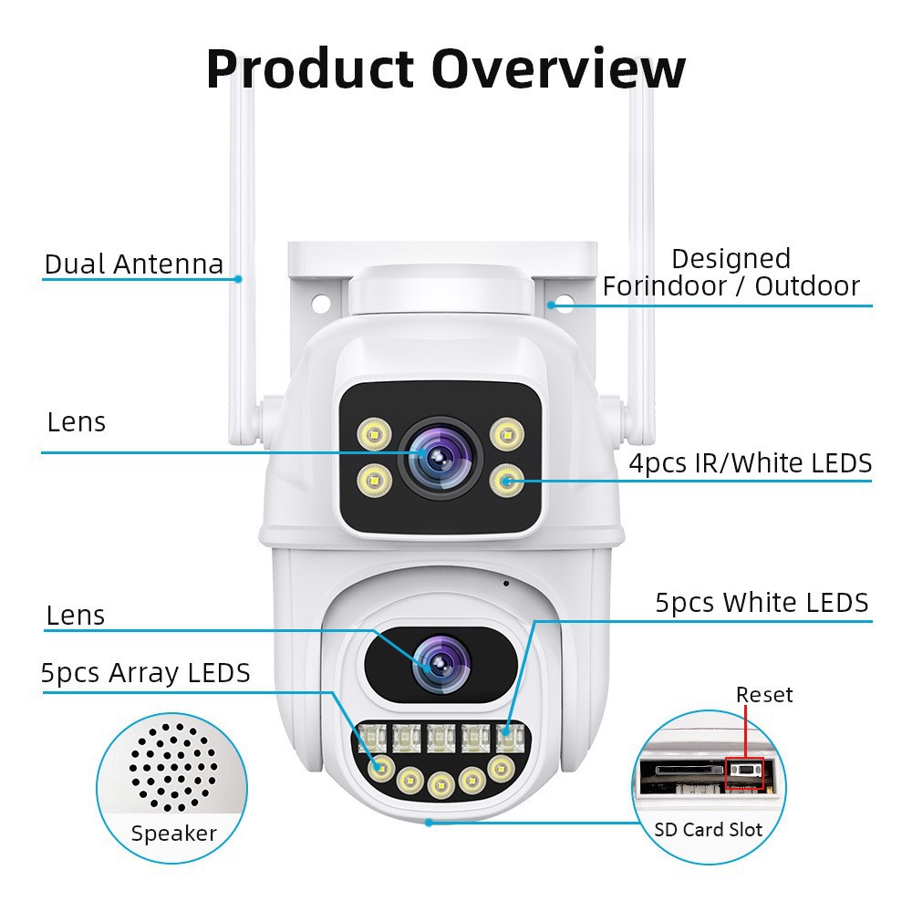 Surveillance Camera 5K 10MP WiFi Dual Screen Lens Real-time intercom AI Human Detect 8MP 4K Outdoor Digital Zoom Security Camera: Brown