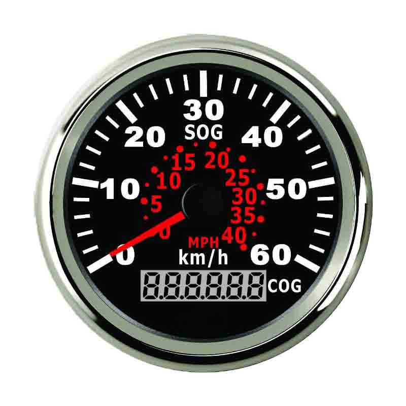 Voiture bateau GPS compteur de vitesse jauge 60 km/h 40MPH indicateur de vitesse avec rétro-éclairage 9 ~ 32V: Black Silver