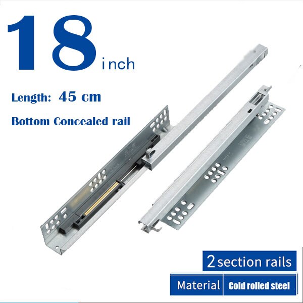 Rails coulissants de Support cachés pour meubles et tiroirs, Long en deux parties, à fermeture souple: 18inch