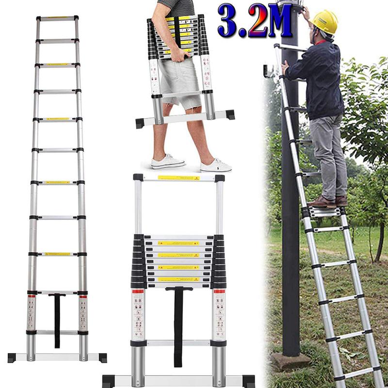 Portable Ladder 3.2m Lightweight Folding Extendable Stepladder Multipurpose Telescopic Herringbone Straight Ladders Step HWC