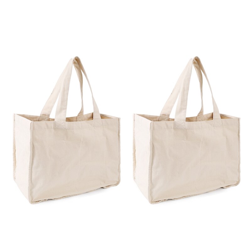 Large Canvas Grocery Shopping Bags with Handles Washable Organic Cotton Grocery Tote Bags Big Reusable Shopping Grocery Bags: Two bags