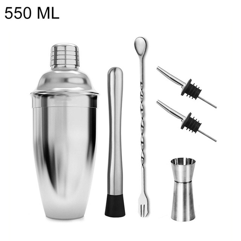 Rostfritt stål cocktail shaker mixer vin martini boston shaker för bartender drink party bar verktyg milk shaker kopp set: 550ml 6 st