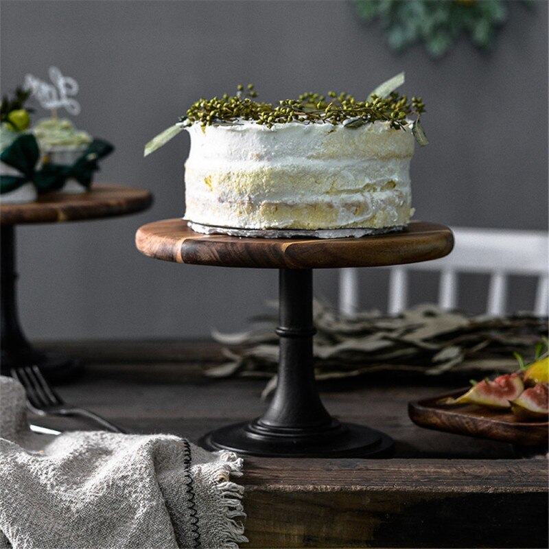 Wooden Cake Stand Turntable Rotating Round Cake Stand Cake Decorating Tools Cake Rotary Table Kitchen DIY Pan Baking Tools