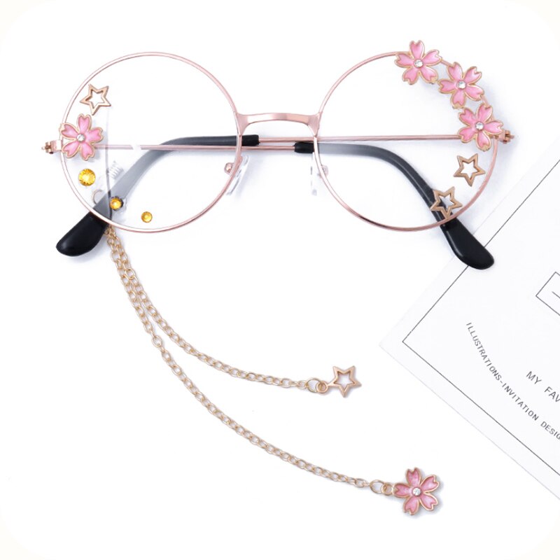 Lolita-gafas con forma de estrella de flor de cerezo, juego de Hermanas suaves japonesas, gafas decorativas con corazón para adolescentes: Default Title