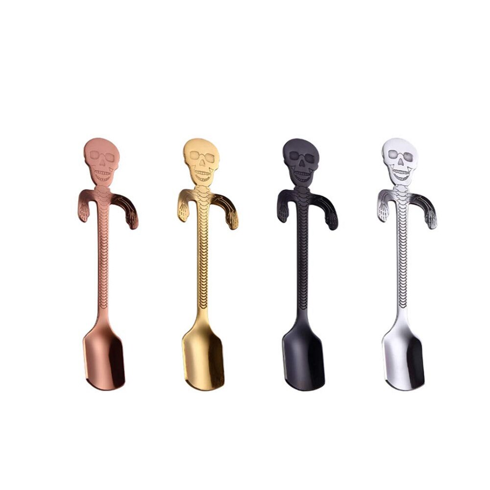 4PCS Skelet Hoofd Lepels Rvs Lepels Skelet Opknoping Theelepels Koffie Accessoires Bestek Drinken Gereedschap