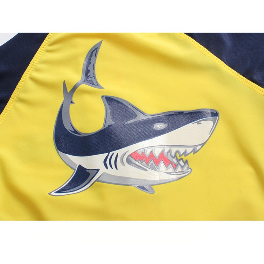 Cool Baby Swimwear Children Kids Sleeve Cartoon Shark Beach One Piece Swimsuit+Hat Swimwear Set Swimsuit for children