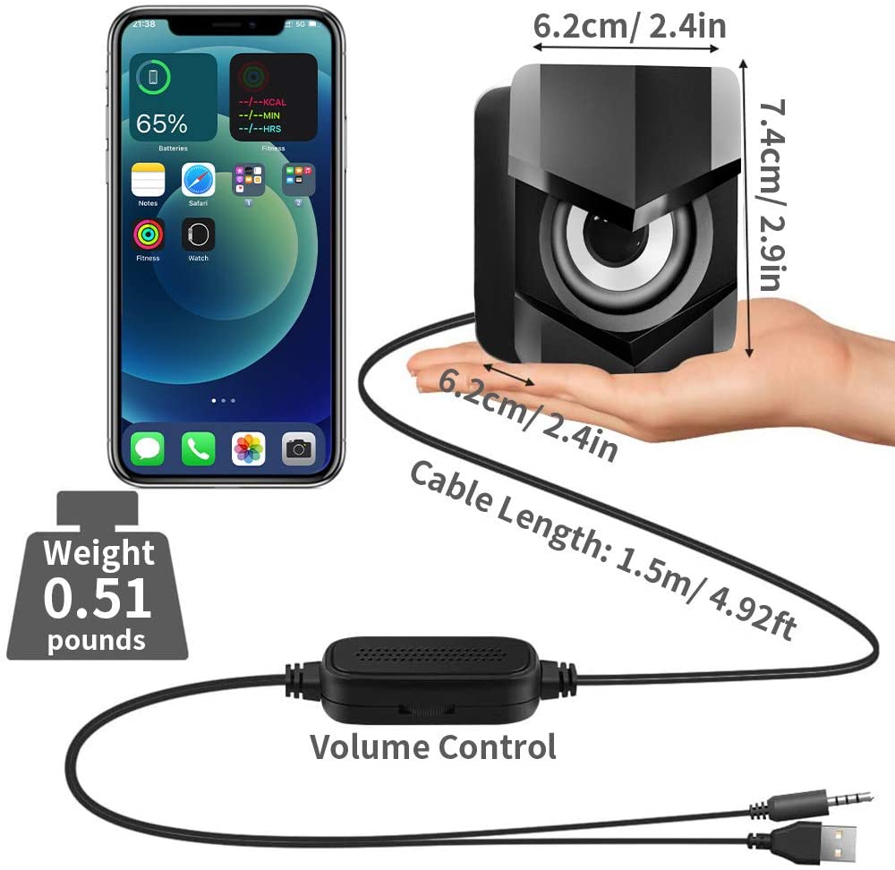 Mini Speaker,PC Wired Desktop Speaker,2.0 Stereo Sound USB Powered Laptop Speaker for Computer,Mac,Pad,Cellphone