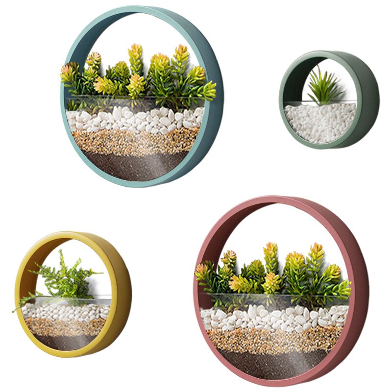 Jern kunst væg vase ensfarvet moderne hængende indretning håndværk / kunstig blomst farvet sten holder bonsai blomstervaser
