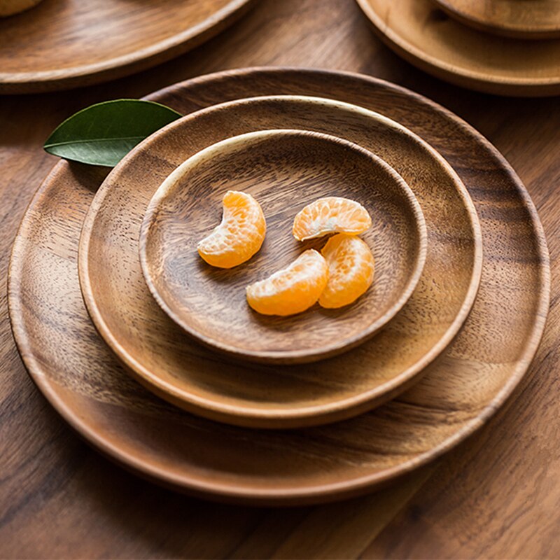 Naturlig tre runde tallerkener håndlaget dessert frukt brød tallerken tallerken brett snacks tallerken suppe retter te brett servise