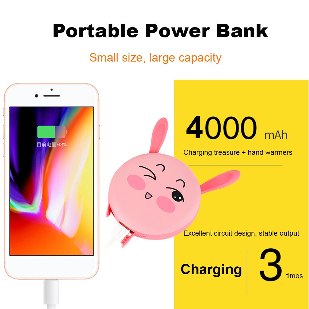 Chauffe-poche mignon chauffe-main 4000mAh électrique Rechargeable batterie externe pour téléphone chargeur kawaii