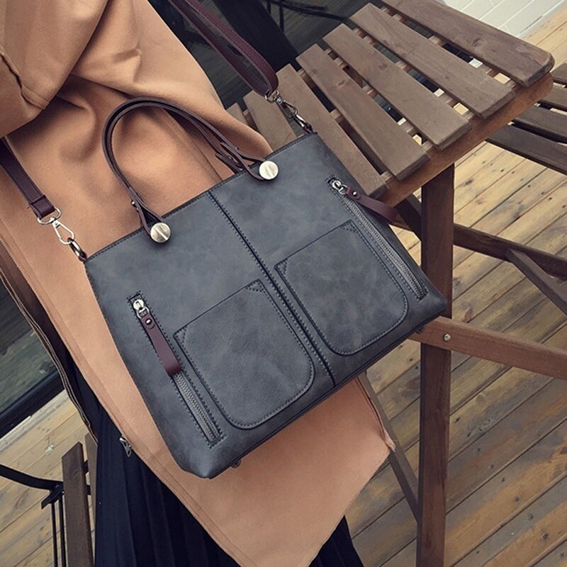 Women's Shoulder Bag - PU Leather Tote - Single Strap Crossbody - Zipper Closure - Casual & Shopping