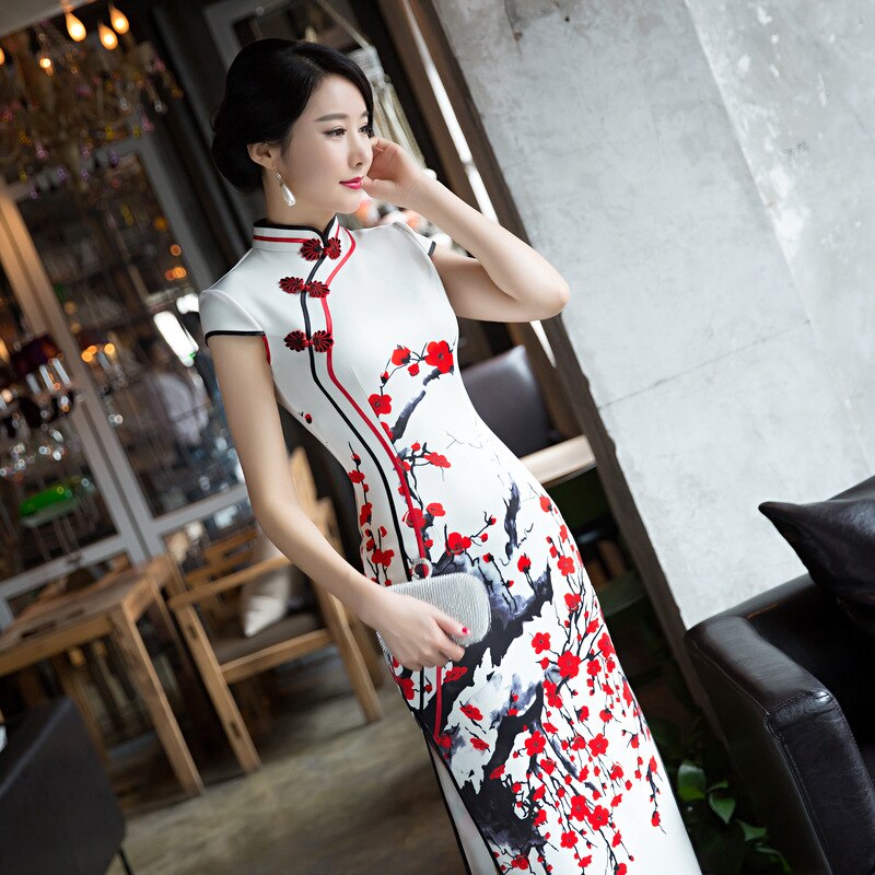 Vestido longo chinês tradicional feminino, vestido vintage cheongsam para mulheres, festa, vestido de noiva 2020: M