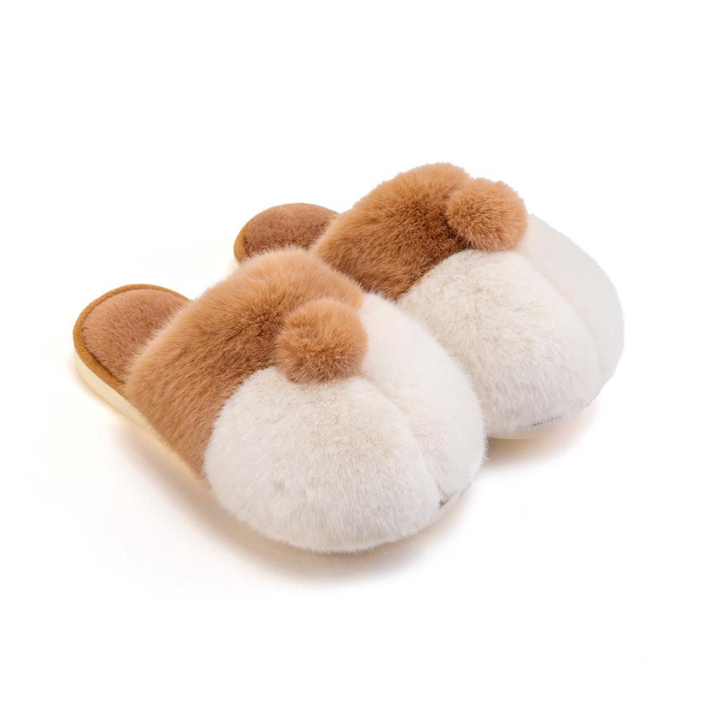 POSEE Original Corgi Butt Slippers Christmas for Girlfriend Fluffy Men Cute Faux Fur Warm Sandals for Women Pet Bed Pillow: Corgi Yellow / 35