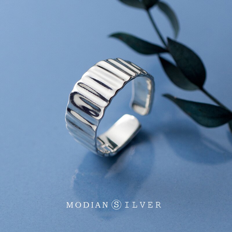 Modian Classic 925 Sterling Silver Geometric Simple Ring fit Women Hip Hop Style Free Size Ring Fine Jewelry Accessories