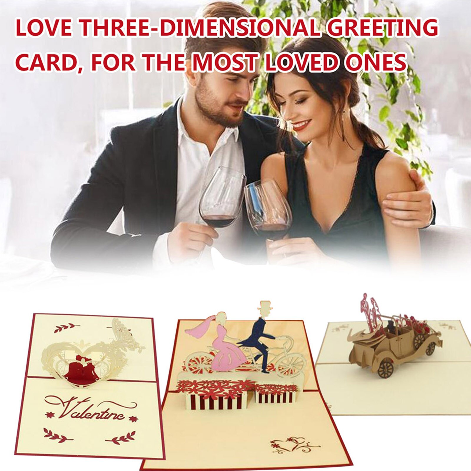 Love 3D Pop-Up Cards Valentines Day Postcard Stickers Wedding Invitation Greeting Blessing Card 98Anniversary for Her #27