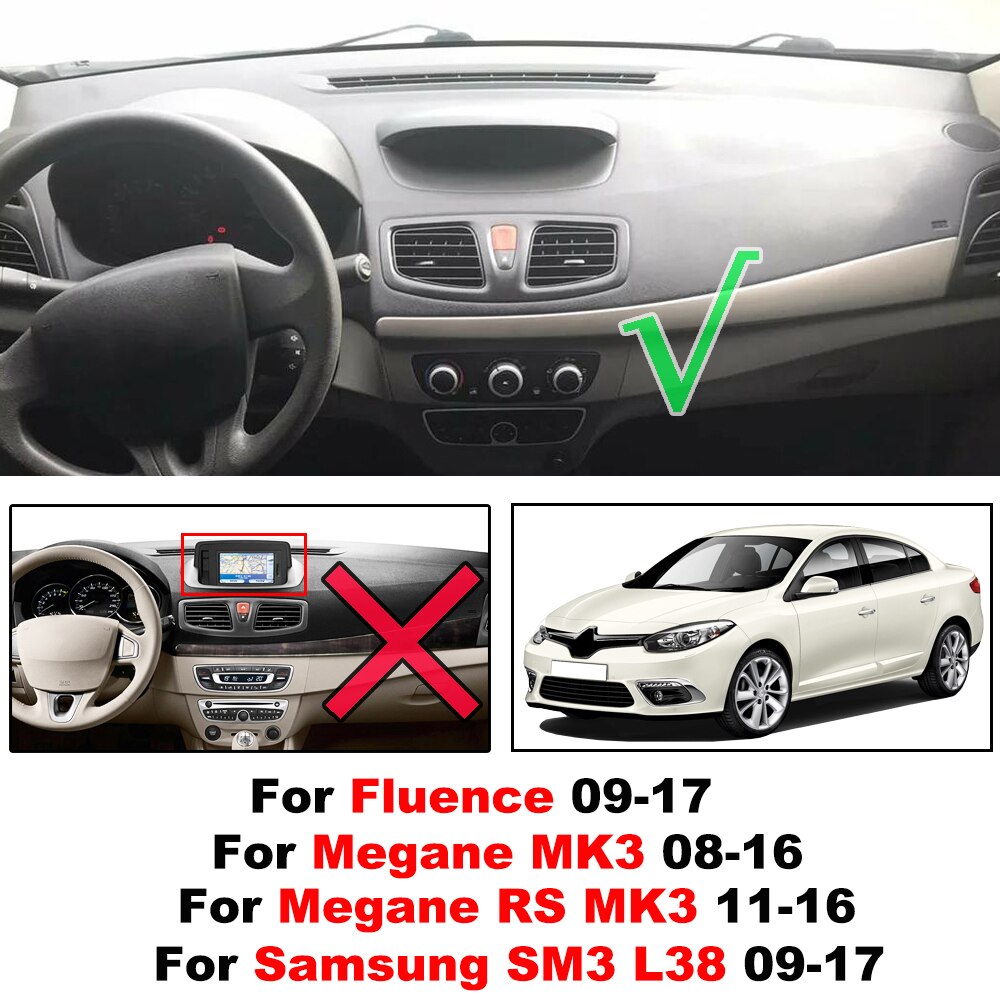 Xukey Dashboard Cover For Renault Fluence - Megane RS MK3 - Dash Cover Mat Dashmat Pad Sun Shade Carpet