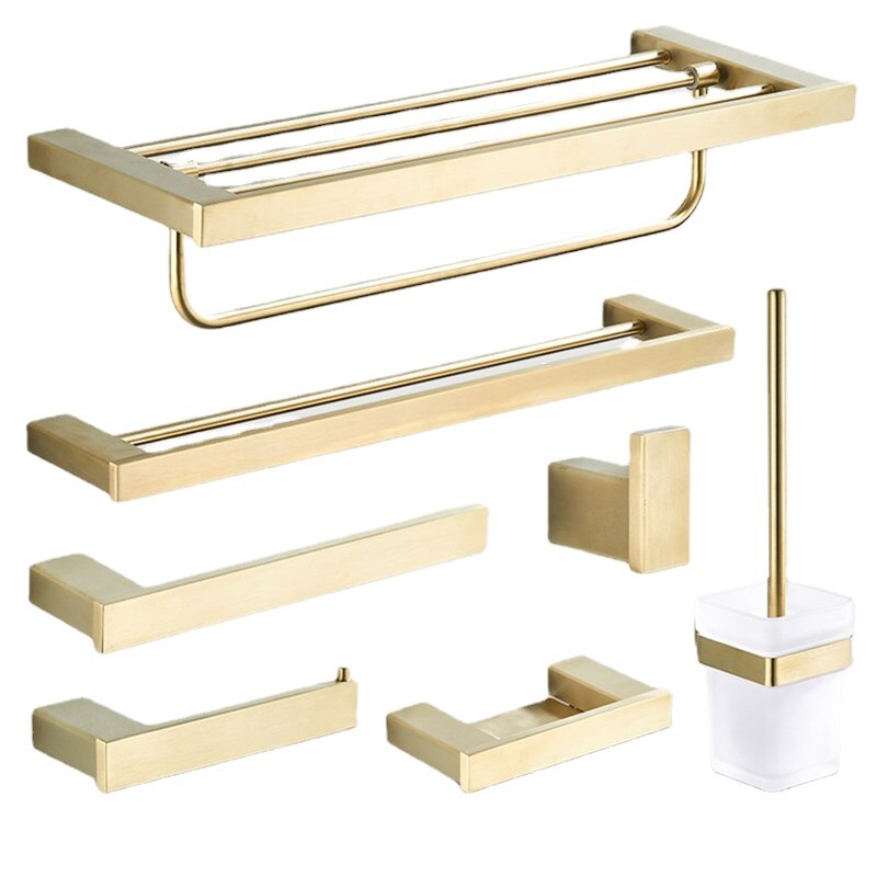 Double porte-serviettes mural en acier inoxydable, accessoires de salle de bains carrés en or brossé, porte-papier hygiénique moderne pour brosse de toilette