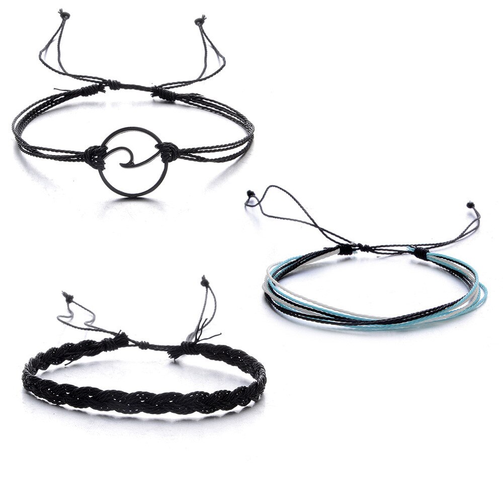 Tobilleras de ondas de plata Bohemia para mujer, 3 uds., joyería para el tobillo
