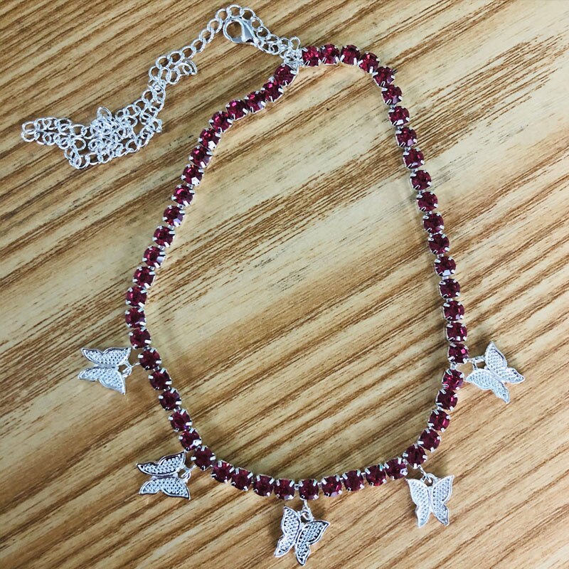 Stonefans Monarch Vlinder Ketting Hanger Rhinestone Sieraden Voor Vrouwen Bling Crystal Choker Verklaring Ketting Tennis Chain: Silver-Pink