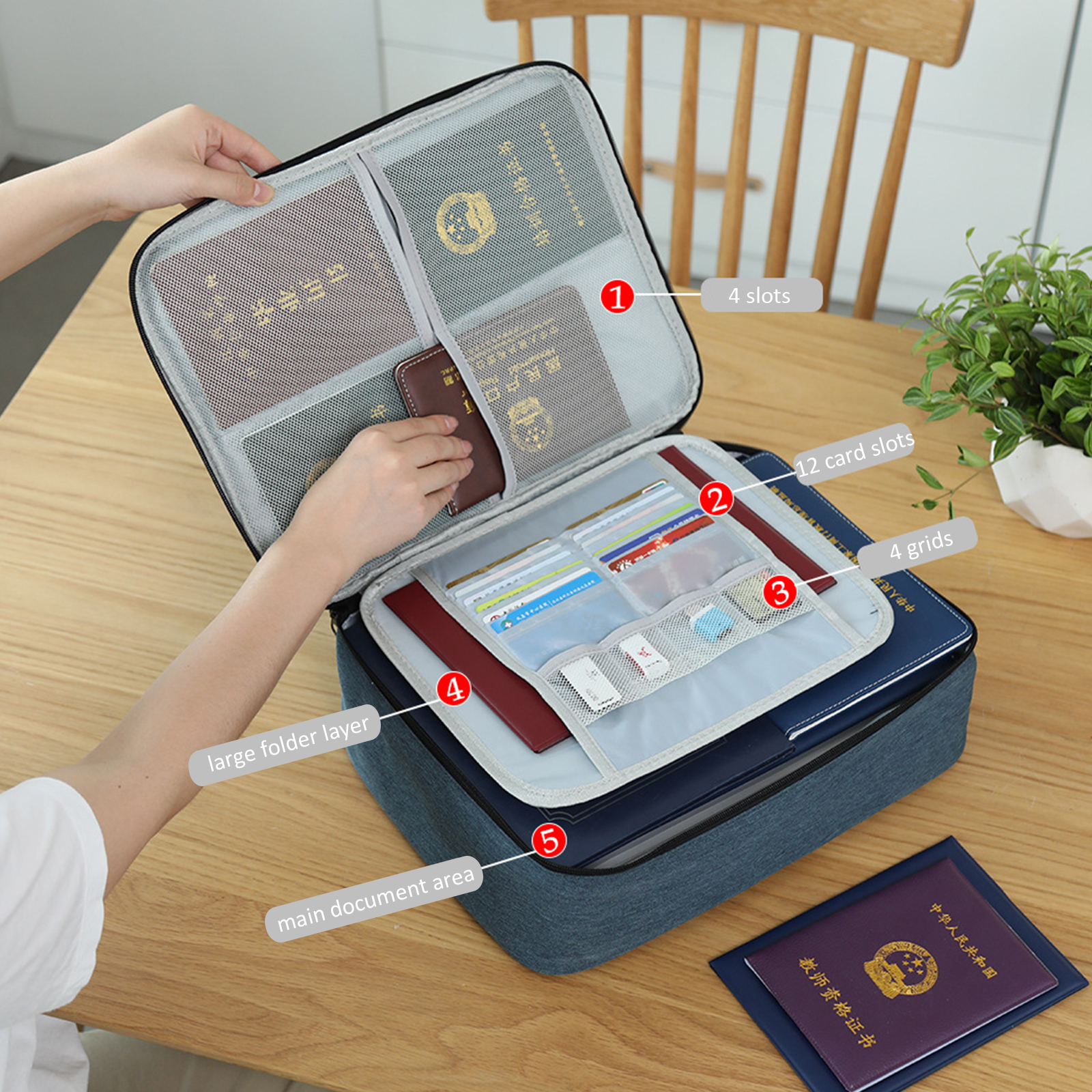 Large Capacity Multi-Layer Document Storage Bag Certificate File Organizer Case A4 Folder Passport Card Briefcase Password Lock