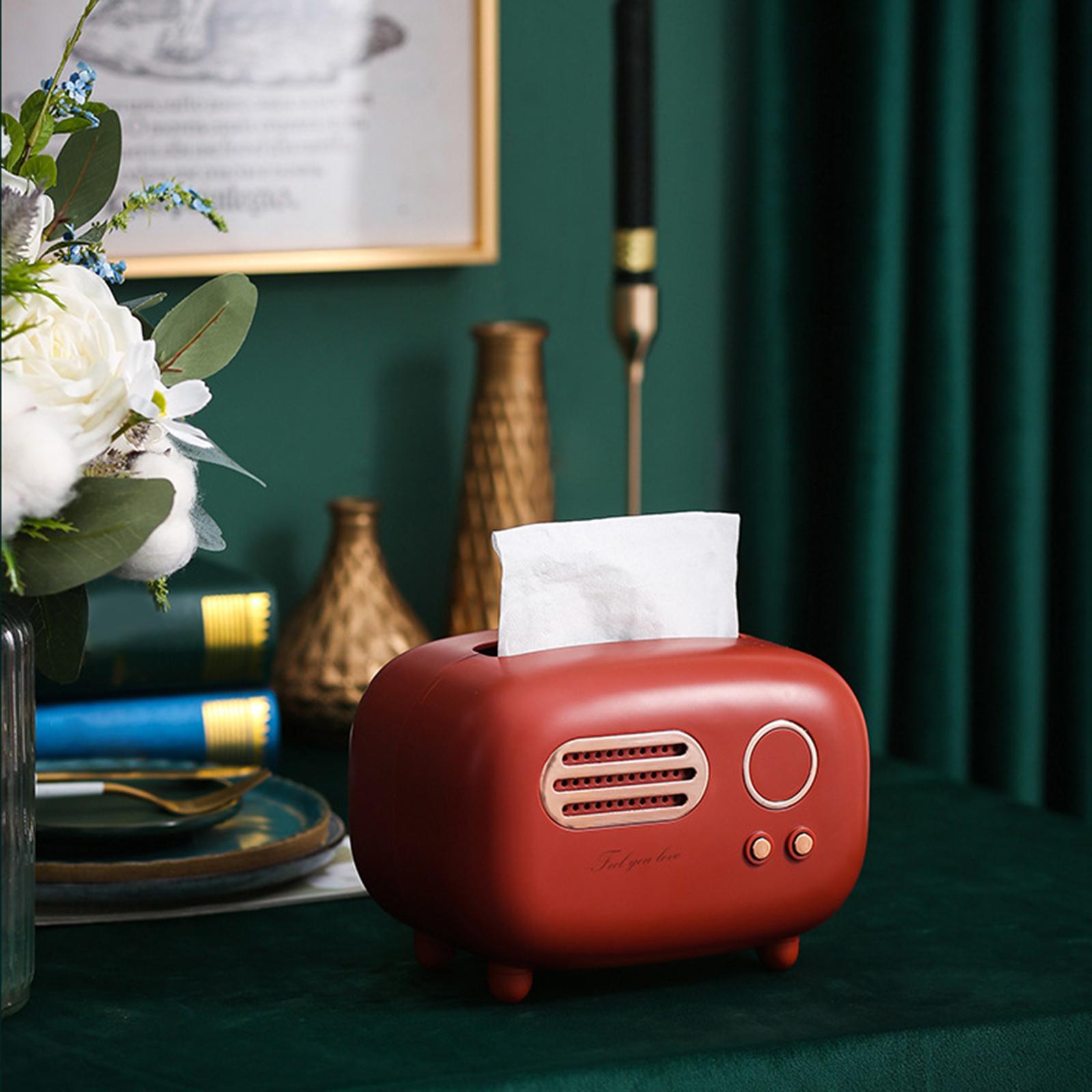 Retro Radio Tissue Box Cover Removable Paper Dispenser Tissue Holder for Coffee Shop Bar Wine Cellar Restaurant Decorative
