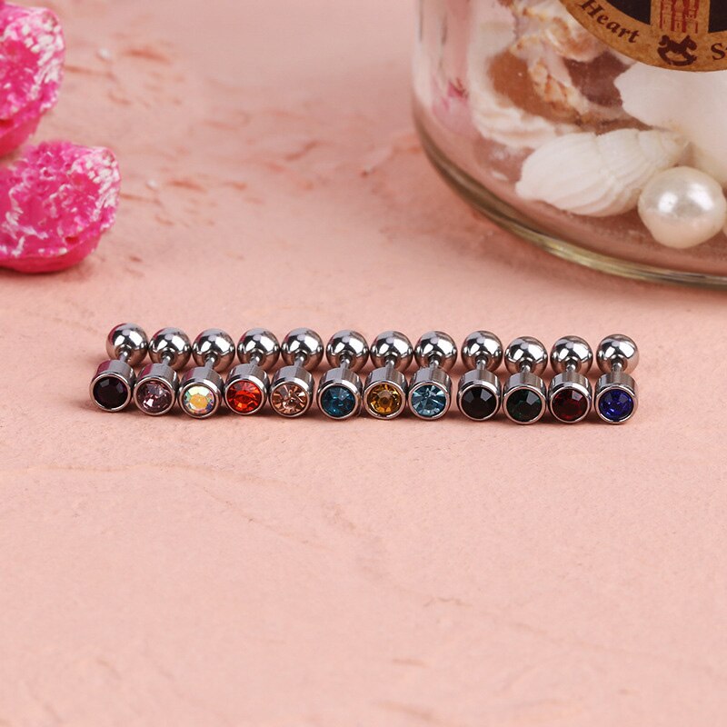 1 paar Medizinische Edelstahl Kristall Schraube Runde Ball Stud Ohrringe Ohr Knochen Nagel Knorpel Ohrring Ohr Piercing Körper Schmuck