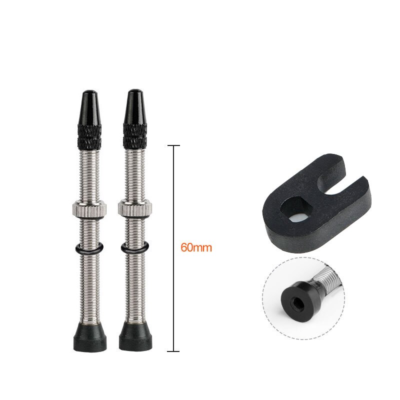 2pcs Bicycle Valve Mountain Road Bike Presta Valve MTB Cycling Accessories Brass Core Alloy Valve 40/60mm for Tubeless Tire: 2pcs(Silver 60mm)