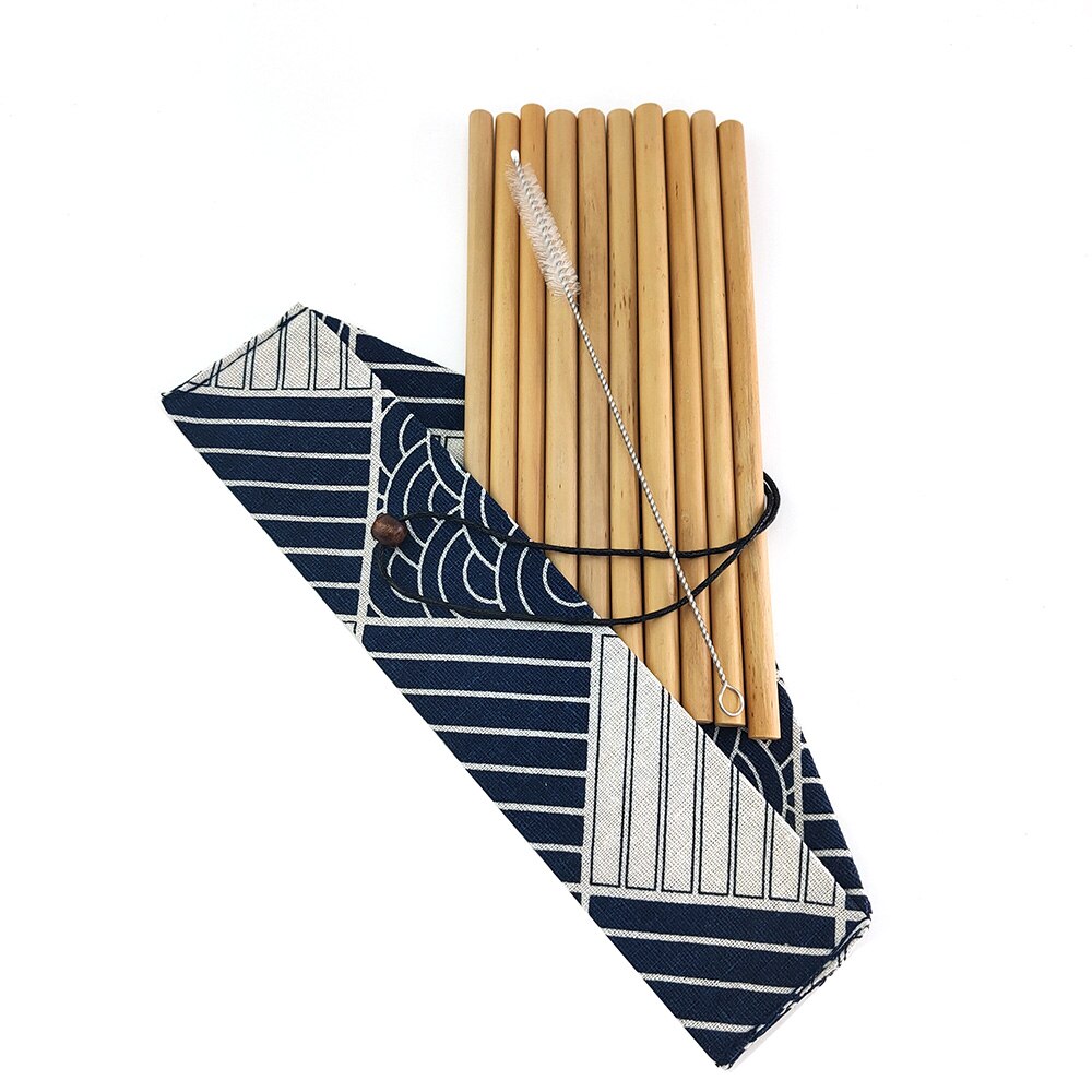 10 Stks/partij Natuurlijke Bamboe Rietje Herbruikbare Bar Bamboe Rietjes Set Travelling Stro Set Met Borstel Cane Rietjes: 1211-F-1