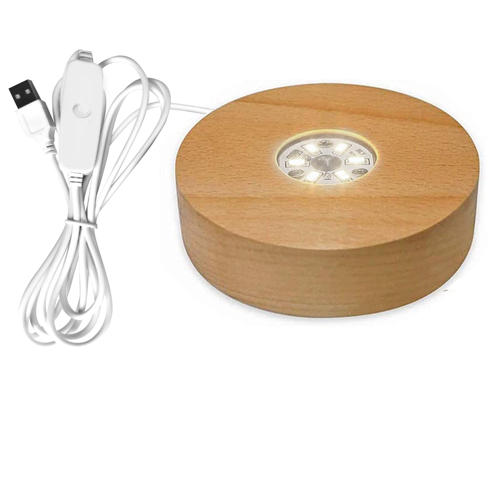 Luce notturna a portato ricaricabile base luminosa in legno Espositore rotante con telecomando per decorazioni per la casa in resina di cristallo e vetro: nero