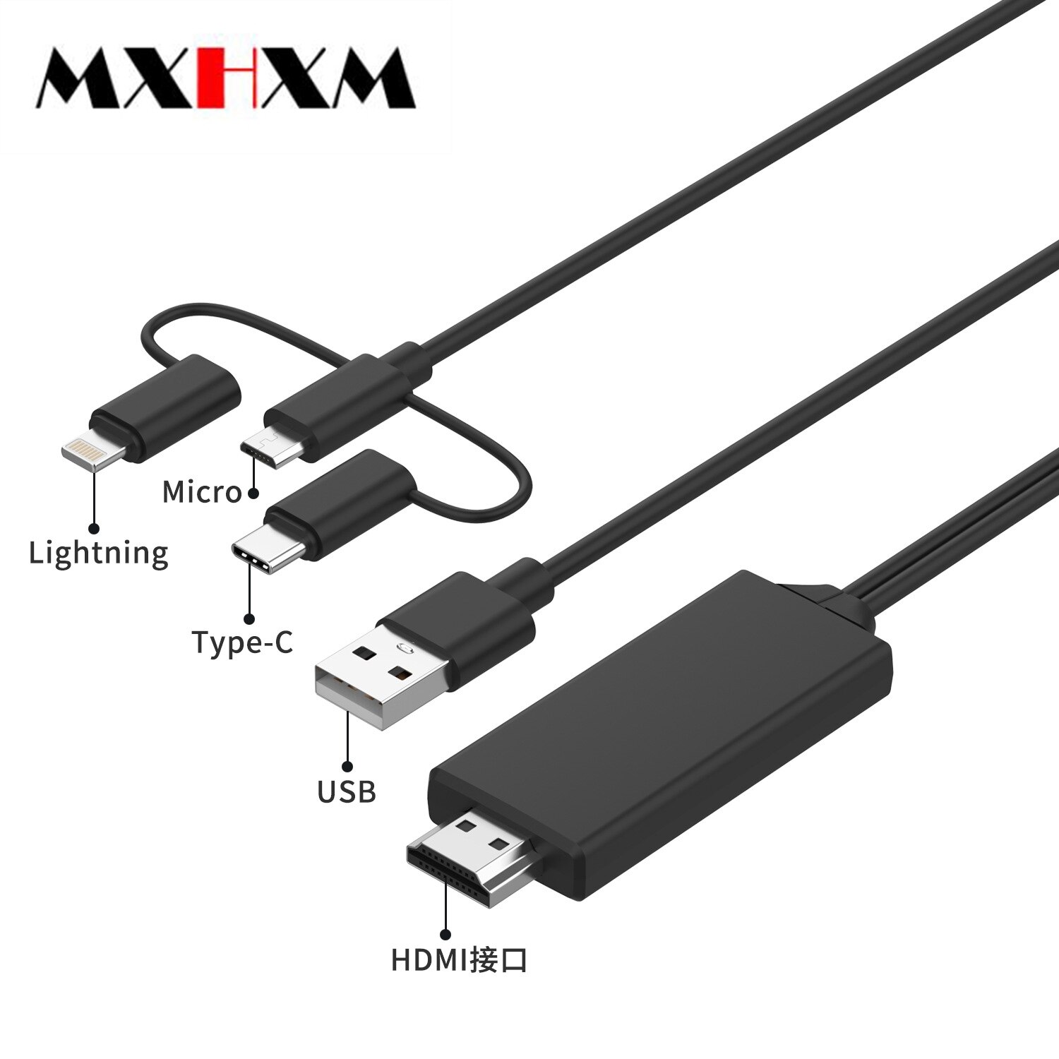 Mxhxm 3in1 Mobiele Telefoon Hdmi Universele Screen Synchroniseren Kabel Voor Iphone Samsung Huawei Mobiele Telefoon Transfer Groot Scherm