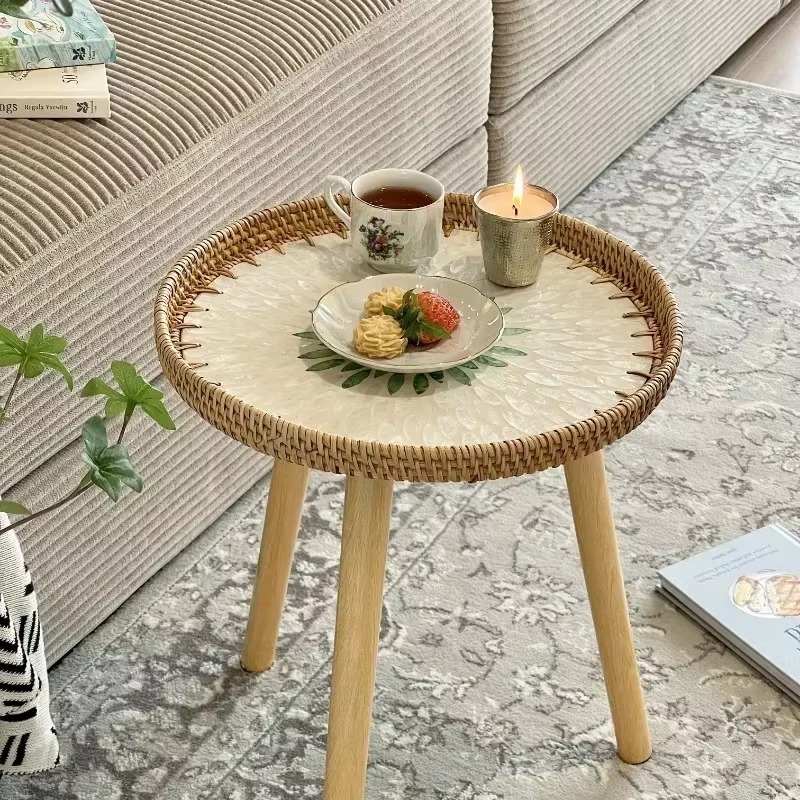 Mesa con bandeja redonda portátil, de ventanal japonés, mesa auxiliar compacta, solución de almacenamiento para sala de estar, mesa con bandeja compacta.