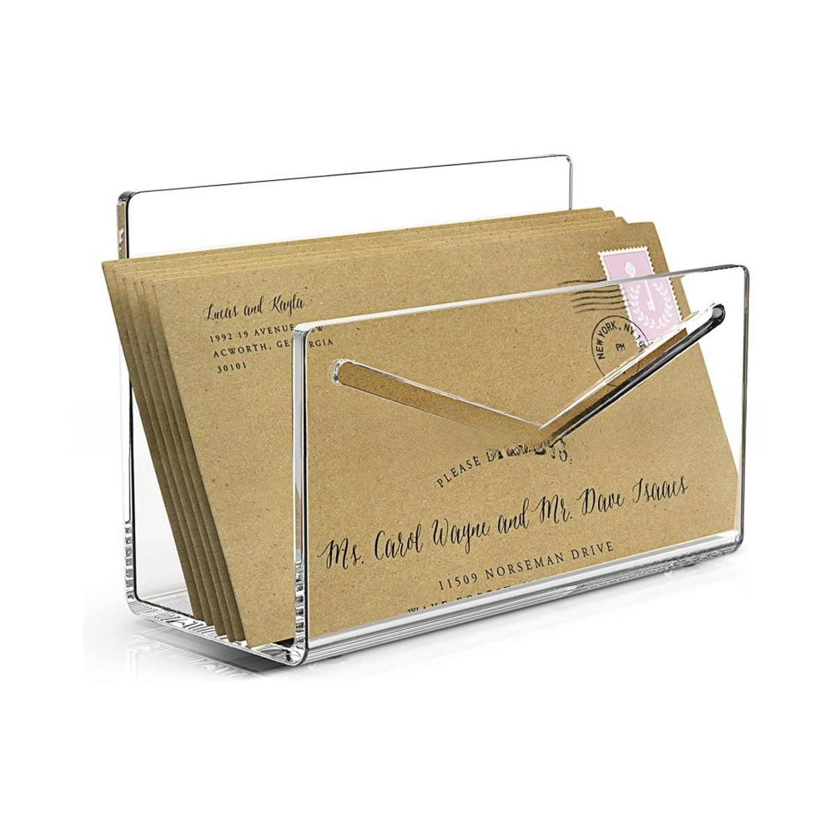 1Pc Acrylic Desk Organizer Desktop Letter Sorter Mail Tray File Organiser Office Home Bookends Book Holder Storage Rack