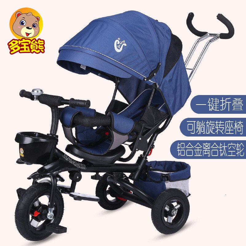 Multifunktions Baby Kinderwagen Faltbare freundlicher Dreirad freundlicher Fahrrad Liege Sitz Raum Rad Drei Räder Kleinkind Kinderwagen: Blau Schwarz 2