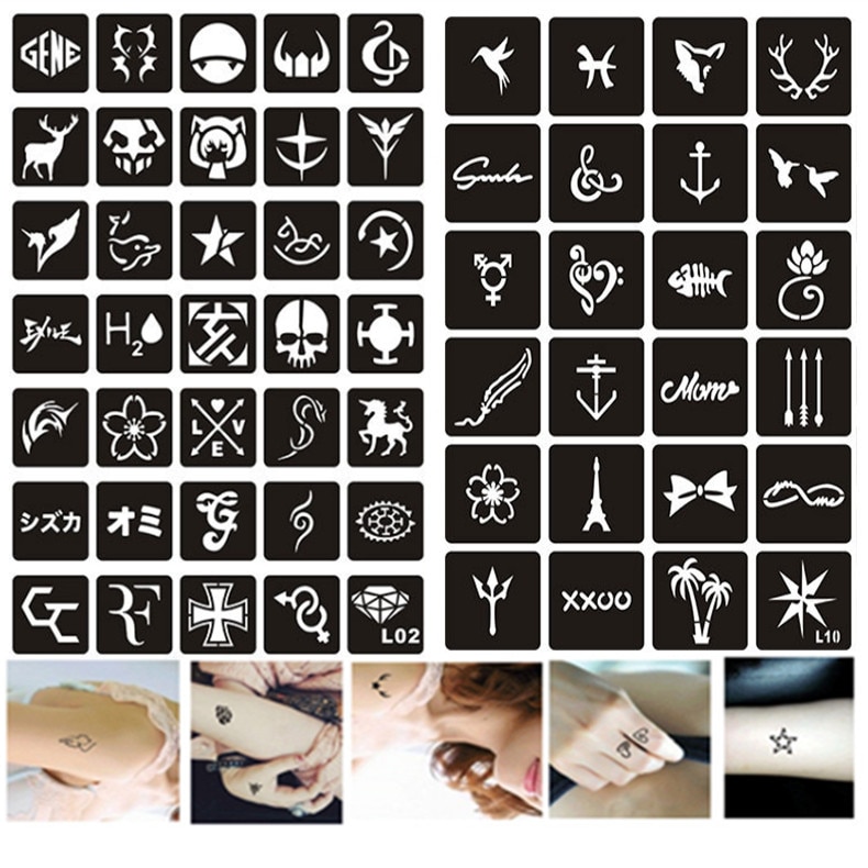 Pochoirs de Tatouage au henné pour enfants, femmes et hommes, aérographe réutilisable, modèles, décoration corporelle, fournitures de Tatouage