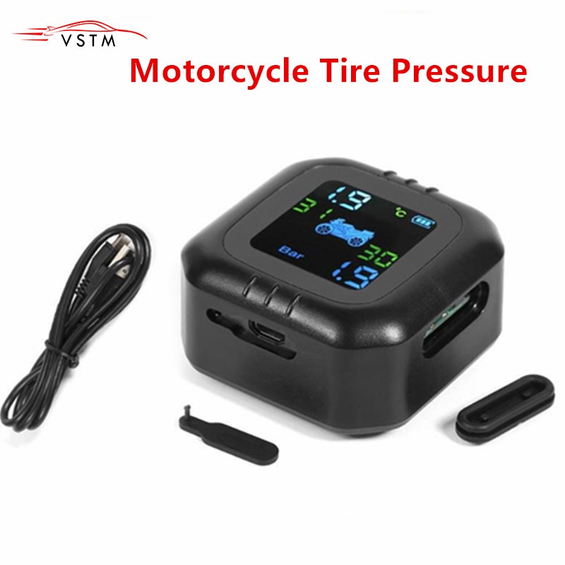 TPMS Motorcycle Tire Pressure Monitoring System Wireless LCD 2External Sensor Realtime Monitor Abnormal Alarm Moto Tyre Tool PSI